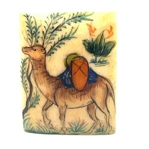Vintage Hand Painted Bone Brooch Camel Indian Ethnic Desert Art Estate Pin India